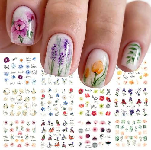 JMEOWIO Flor Pegatinas Para Uñas 12 Hojas Autoadesiva Nail Art Stickers Decoración