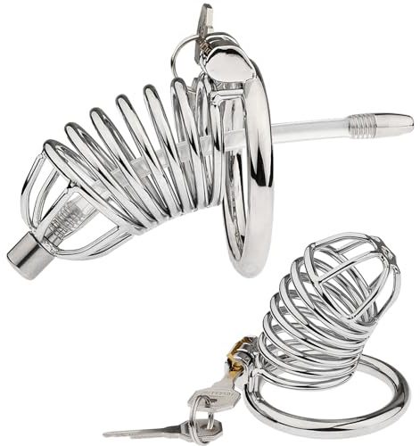 NAIXBTY Edelstahl Belüftung Keuschheitskäfig Metall Peniskäfig mit Cockring Sklave Chastity Cage Bondage Fetisch Keuschheit Herren SM Keuschheitsgürtel Penis Käfig Sexspielzeug für Männer (Ring⌀45mm)