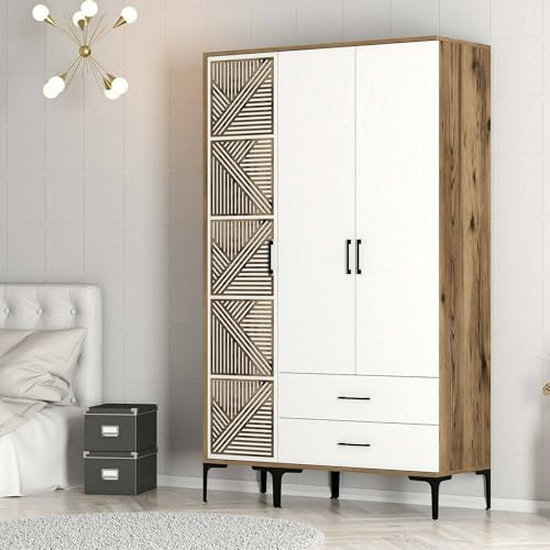 Dmora Kleiderschrank 3 Türen Avior 120x47,5 cm Braun 5 Regale
