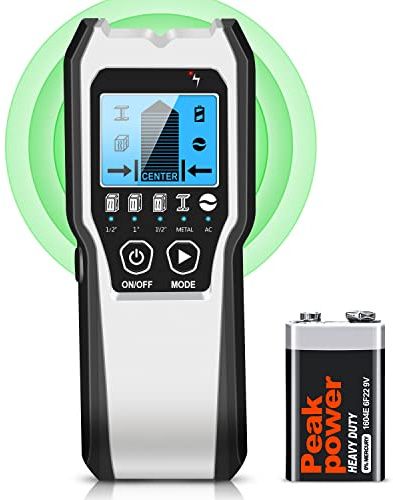 FOLAI Leitungssucher Ortungsgerät 5 in 1 Wandscanner-Detektor Multifunktionaler Bolzendetektor mit LCD-Display und akustischem Alarm zum Auffinden von Stromleitungen, Holzbalken, Metallrohren…