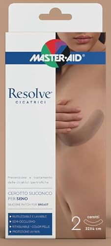 Master Aid Resolve Cicatrici– Cerotto Siliconico per Seno - Prevenzione e Trattamento delle Cicatrici Ipertrofiche - Lavabile e Riutilizzabile - Protezione UV - Made in Italy – 32x4cm – 2 pezzi