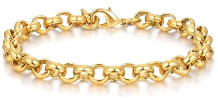 THE BLING KING 10mm Gold Belcher Bracelet for Men – 27g, 8-Inch – Chunky PVD Gold Plated Belcher Chain