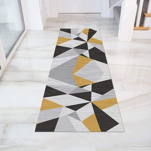 Teppiche Iong unner Teppiche für den Flur Läuferteppich „Geometry“, grau, lang, for den Flur, rutschfest, waschbar, schmale Teppiche, Grau, Schwarz, Gelb – 1 m, 150 cm, 200 cm, 250 cm, 300 cm, 350 cm,