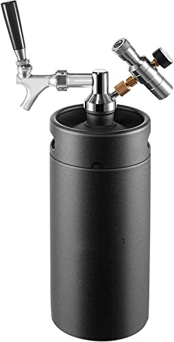 HAODUOO Distributeur de Tour de bière Brassage à Domicile 3.6/2/5/8L Mini Growler en Acier Inoxydable régulateur de Robinet réglable Distributeur de bière Pression Accessoires de Barre(Black,2L)