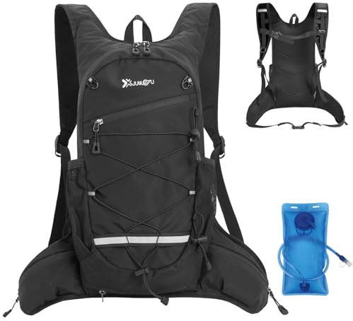TRIWONDER 18 liter vandringsryggsäck ultralätt ryggsäck andningsbar cykelryggsäck MTB-ryggsäck cykel terränglöpning vandring, Svart – med 2 liters vattenpåse, Taglia unica