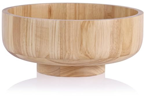 Frutero de madera natural para encimera de cocina, cuenco grande moderno con pedestal – Centro de mesa decorativo para entrada o decoración de mesa (madera, 12 pulgadas)