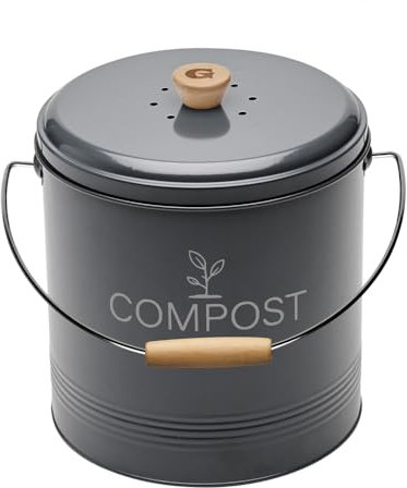 Compostador de cocina de metal con filtro y cubo de plástico de 8 litros