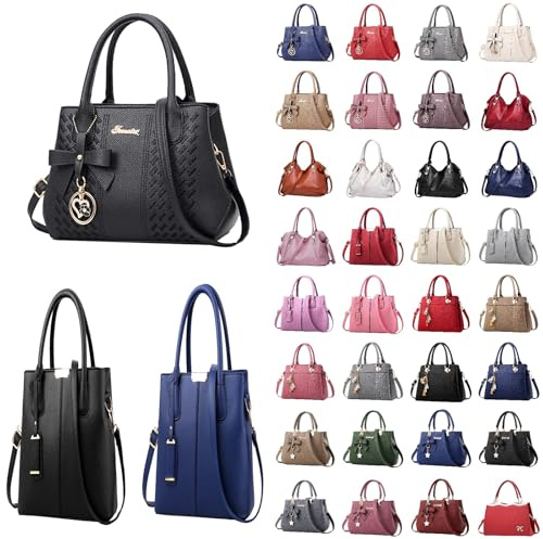 Damen Handtasche Leder Henkeltasche Top Griff Tasche Vintage Weiches Tote Bag Schultertasche Elegant Leder Umhängetasche Multi Pocket Wasserdichte Abendtasche Casual Beuteltasche Stofftasche
