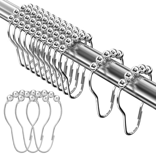 BELLALICHT 12 Stück Duschvorhang Ringe, Duschvorhangringe Edelstahl Rostfrei,mit Kugel-Gleitsystem, 7 .4X 4.2 cm Größe,für Duschvorhangstangen und Kleiderstangen, Metall Duschvorhang Haken