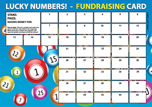 Lazy Snail 'Lucky Numbers' insamlingskort – paket med 4 kort – 45 rutor och roliga gyllene vinnarkuvert för välgörenhetsorganisation – fullfärgsfond upphöjningskort (4 kort) (A4 x 4 kort)