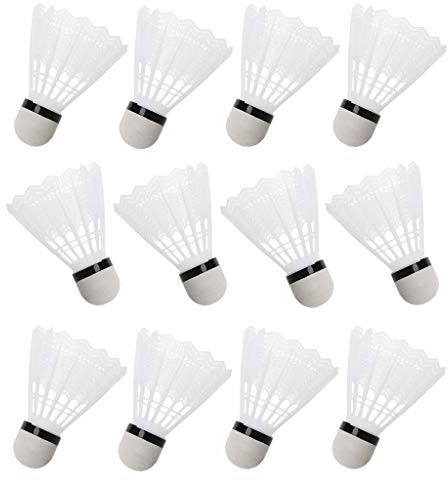 YIBOZI 12 Stück weiße Badminton-Federbälle aus Kunststoff, für drinnen und draußen, Fitnessstudio, Sportzubehör