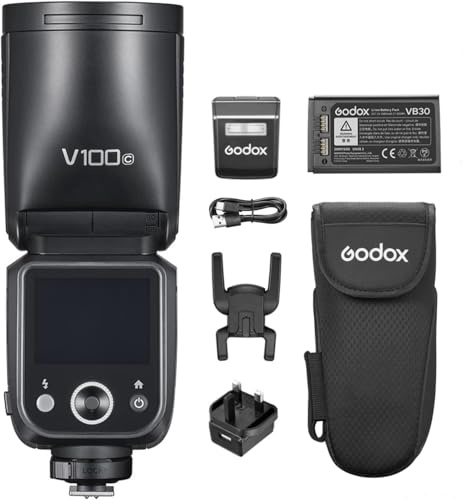 Godox V100C V100-C Camera Flash 2.4G Wireless Round Head On-Camera Flash TTL Speedlite 100Ws with Touch Screen, LED Modeling Lamp, Sub Flash, Lithium Battery Replacement for Canon