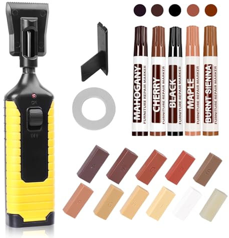 Laminat Reparaturset, 11 Farben Holz Vinyl Möbel Parkett Reparaturset Hartwachs Reparatur set Ausbesserungsmarker Abdeckung von Kratzern, Flecken, Rissen, Löchern für Holzkitt Vinylboden Holzboden