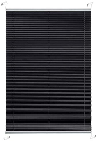 Brillant® Premium Plissee ohne Bohren zum Kleben, Plisseerollo mit Aluminium-Klebeleiste | Sonnenschutz & Sichtschutz für Fenster & Balkontür | Schwarz | 80 x 210 cm (BxH)