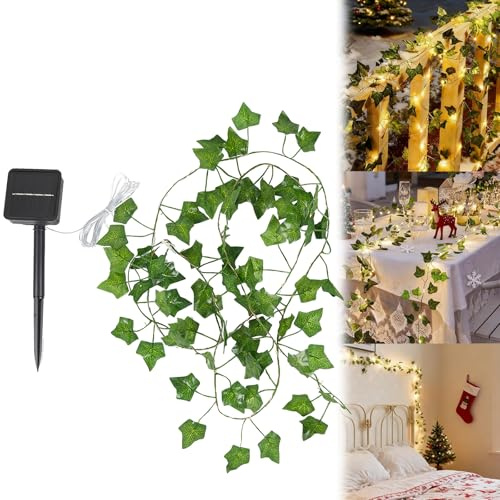 BTBHIHO 50LED Solar Ivy Fairy Lights, Vines for Bedroom Aesthetic, IP65 Vine Lights, Vines with Fairy Lights for Christmas Decoration Light for Bedrooms Living Rooms Gardens Terraces Balconies