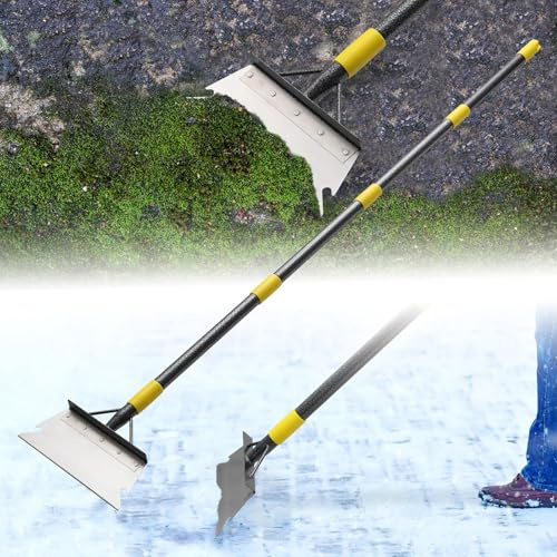 Pelle de nettoyage avec manche de 235 cm, outil de désherbage, pelle plate multifonctionnelle, pour désherber, gratter et enlever la glace
