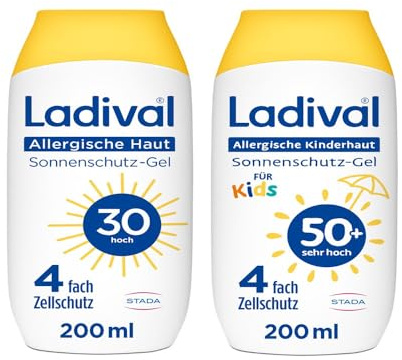 Bundle aus Ladival Kinder Sonnencreme Milch LSF50+, 200ml + Ladival Sonnenschutz Gel LSF30 für allergische, 200ml