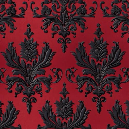 Peel and Stick Wallpaper Black Red Flower Texture Contact Paper with Waterproof & Stain-Resistant Surface for Drawers Laundry Room Furniture Makeovers Easy to Install Wall Paper 44 cm x 300 cm