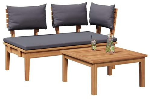 vidaXL Gartenbank 2 pcs Grau und Braun Massivholz Teak, Garten-Essbereich, Rechteckig, Modernes Gartenset, Stylische Terrassensitzgelegenheit, Langlebiges Teak-Patio-Setup