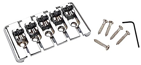 5-saitiger Bass Saitenhalter aus Metall, Silber, 1 Stück | Feste Hardtail Ausführung, Polierte Oberfläche, Ersatzteil für Gitarre und 5-saiten E-bass