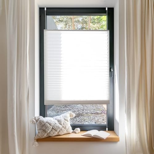 BLINDECOR Plissee ohne Bohren | Plissee 4LOCK 19 Weiß - 90 x 220 cm | lichtdurchlässiges Plissee für aufklappbare Fenster