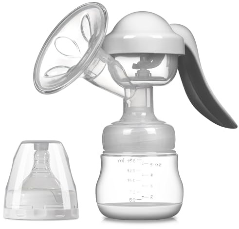 Manual Breast Pump with 150ml Storage Bottle, BPA-Free Silicone Breast Pump, Adjustable Suction, Ergonomic Hand Pump, Portable Milk Catcher for Breastfeeding, Ideal Travel & Feeding Accessory for Mums