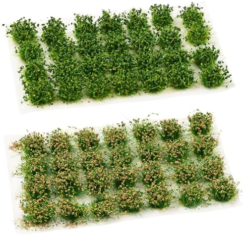 SOFPLATE 56 pieza de 2 colores Modelo de Mechones de Césped Mini Modelo de Césped Verde Planta Estática En Miniatura de Nailon Arbustos Artificiales Paisaje Estático Mechones Tren Paisaje Kit de Decor