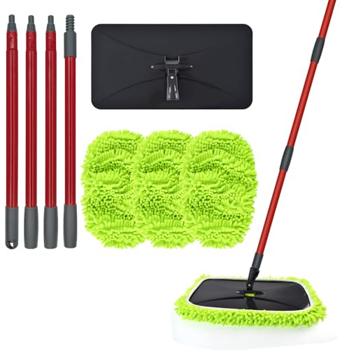 Mops for Floor Cleaning, Dust Mop for Hardwood Floors, Extra Large Floor Mop with Extendable Handle and 3 Reusable Chenille Mop Pads, Flat Dust Mops for Hardwood, Marble, Vinyl, Tile Floors Cleaning