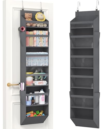 Lifewit Hängande Förvaring med 4 Sidofickor och 2 Krokar, Over the Door Organizer för Sovrum och Badrum, Dörr Förvaring med Belastning upp till 18 kg, 6 Hyllor, 6 Fack, Grå