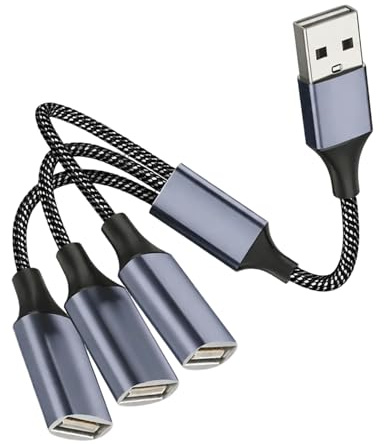 USB C Splitter 1 a 3 USB-A Hub, Adaptador Tipo C a 3 Puertos USB con OTG, Cable Nylon Resistente, Transferencia 480Mbps y Carga 5V, Compatible con iPhone 16/15, MacBook, Galaxy, PC, usb splitter 1 a 3