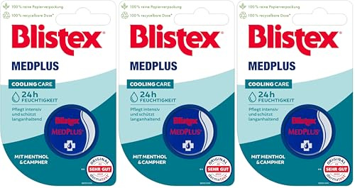 Blistex MedPlus Tiegel | Cooling Care Lippenpflege | 3 x 7 ml | Kühlender Effekt mit Menthol & Campher | LSF 15 | Für intensive Pflegephasen | Ohne Mineralöle