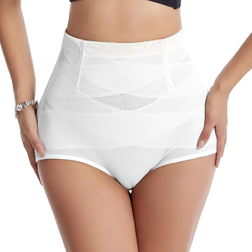 InfiniZer Tummy Control Knickers High Waisted Knickers For Women Butt Lifter Shapewear Tummy Control Comfort Slimming Shapewear Shorts For Daily Wear (UK, Alpha, XXL, Regular, Regular, White)