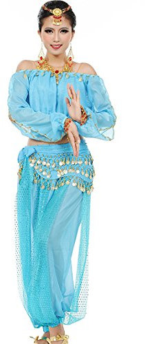 Astage Magdanserska-dräkt för kvinnor, dansklädsel-set med långärmad topp, byxor och midjebälte