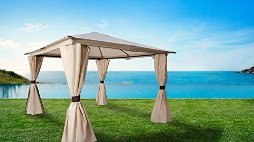 DEGAMO Garten Pavillon Venezia 3x3m mit Seitenteilen, Dach wasserdicht, naturfarben