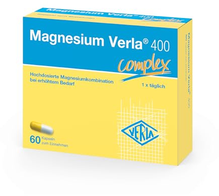 Magnesium Verla 400 Kapseln – Hochdosiertes Magnesiumcitrat & Magnesiumoxid, bei erhöhtem Magnesiumbedarf, 400 mg pro Kapsel, Einnahme nur 1x täglich, vegan, zucker-, gluten- & laktosefrei, 60 St