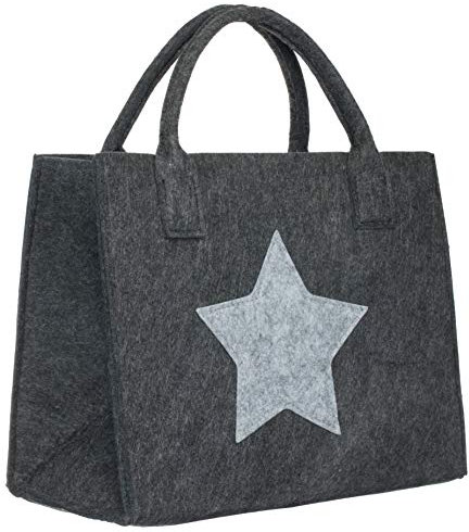 Brandsseller Sterntasche aus Filz 35×20×28 cm – Faltbare Einkaufstasche mit Tragehenkeln – Dekorative Aufbewahrung mit Sternmotiv – Filzkorb für Kaminholz, Zeitungen, Einkäufe – Grau