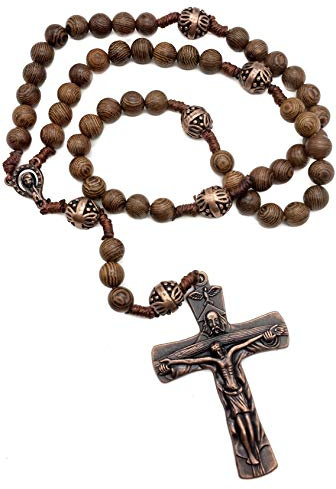 Nazareth Store Vaterunser-Rosenkranz mit Holzperlen wunderschönem, großem, antikem Kreuz
