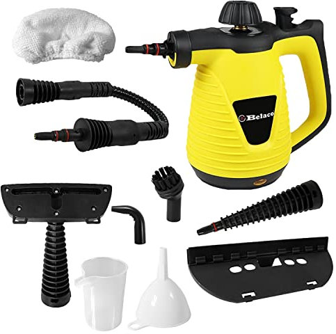 Belaco Steam Cleaner, Upholstery Cleaner, Handheld Steam Cleaner, Pressurized Multi-purpose Portable Steamer, with 9 accessories and 1050 watts for homes, sofas, bathrooms, and cars. BS-C388