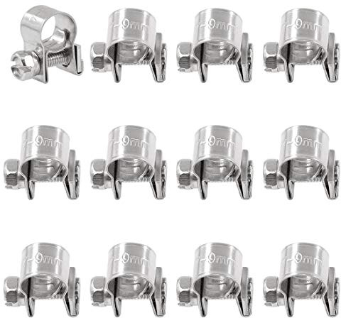 Swpeet - Juego de 12 abrazaderas de manguera de acero inoxidable 304 de 7 mm - 9 mm / 0.276 pulgadas a 0.354 pulgadas, abrazaderas de manguera estilo línea de inyección de combustible mini, perfectas