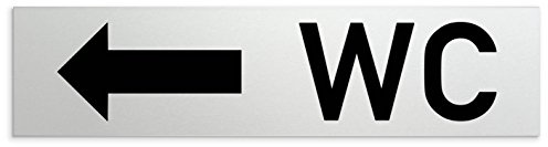 Kinekt3d Leitsysteme Schild/Türschild 160 x 40 x 1,5 mm - Aluminium Vollmaterial eloxiert - Oberfläche in geschliffener Edelstahloptik - 100% Made in Germany (WC + Richtungspfeil linksA)