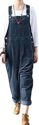 Lazutom Women's Loose Fit Casual Baggy Solid Corduroy Bib Dungarees Overall Jumpsuits