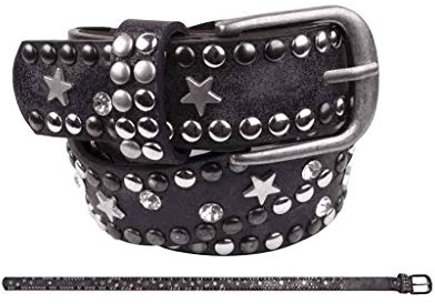 bb-Klostermann Mädchen/Damen Gürtel mit Nieten/Sterne/Glitzerstreifen, antiksilber/schwarz/anthrazit gr-55-85 (80, schwarz Nieten)