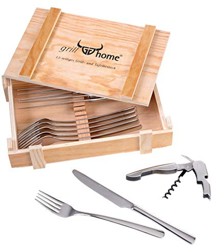 GRÄWE Set de couverts de table série Sylt 6 personnes avec boîte en bois et décapsuleur