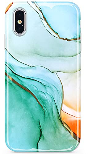 JIAXIUFEN Kompatibel mit iPhone X Hülle iPhone XS Handyhülle TPU Silikon Schutzhülle Handytasche Handy Hülle Marmor Green Gold