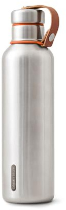 BLACK+BLUM - Water Bottle - Stainless Steel Thermal Insulated Leak Proof Travel Thermo Flask with Wide Spout and Stylish Vegan Leather Carry Loop - Keeps Hot for 12 hrs, Cold for 24 hrs,Orange - 750ml