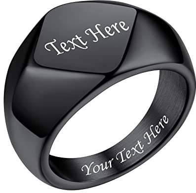Bestyle Siegelring Personalisiert Edelstahl Erinnerungsgeschenk Bandring Herren Signetring Modeschmuck für Damen Fingerring Hip Hop Ring Schwarz 62