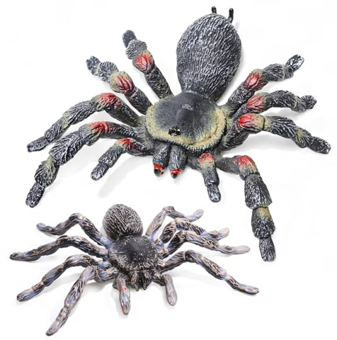 SIENON 2Pcs Realistische Spinne Tierfiguren, Riesen lebensechte Insekt Spielzeug Spinne Aktion Modell Figuren Whiteknee Tarantula Halloween Streich Requisiten
