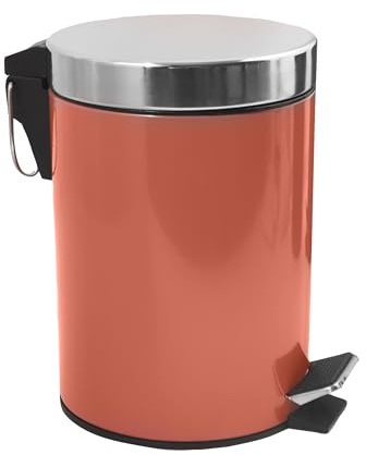 MSV - Poubelle Cosmétique Salle de Bain - Acier Inoxydable avec Seau Intérieur Amovible - Poubelle à Pédale Élégante - Compacte et Pratique - Terre cuite - 3L