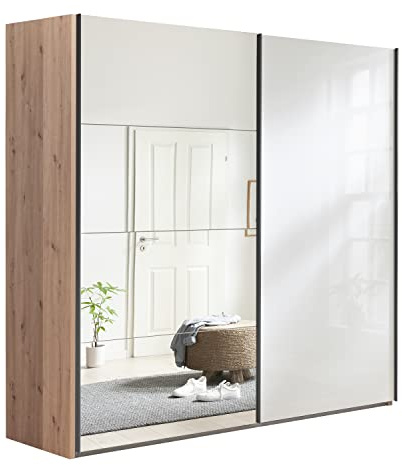 Composad | Armadio della Linea SYSTEMA, Armadio a 2 Ante Scorrevoli, Armadio Ante a Specchio, (LxAxP) 250x223x67 cm, Colore Rovere Oak Mielato e Bianco laccato, Made in Italy