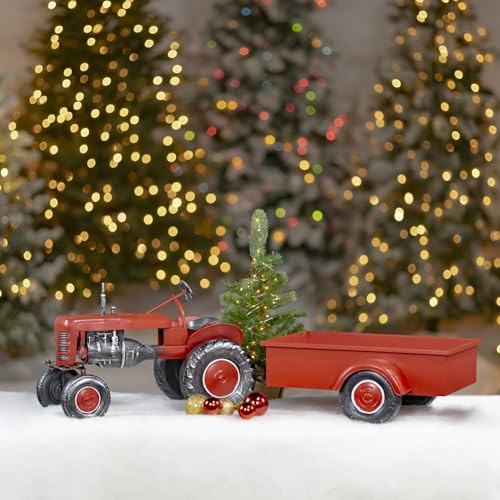 Zaer Ltd. Small Red Metal Tractor with Cart “The Aldean”
